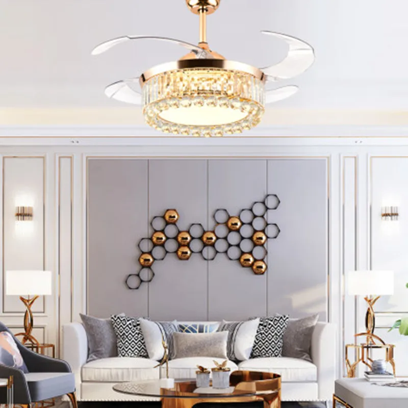 

Light Luxury Crystal Fan Chandelier Home Restaurant LED Crystal Ceiling Fan Light Lving Room Bedroom With Electric Fan Light