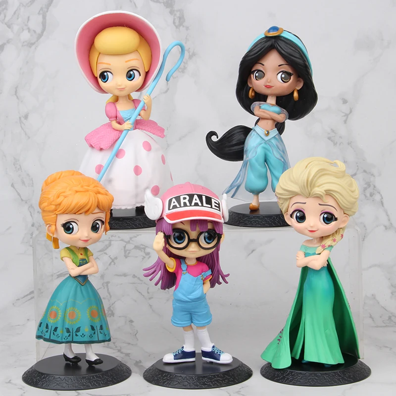 

Disney Q Version Anime Figure Princess Frozen Anna Elsa Arale Jasmine Figures Model Toys Dolls PVC Creative Collection for Child