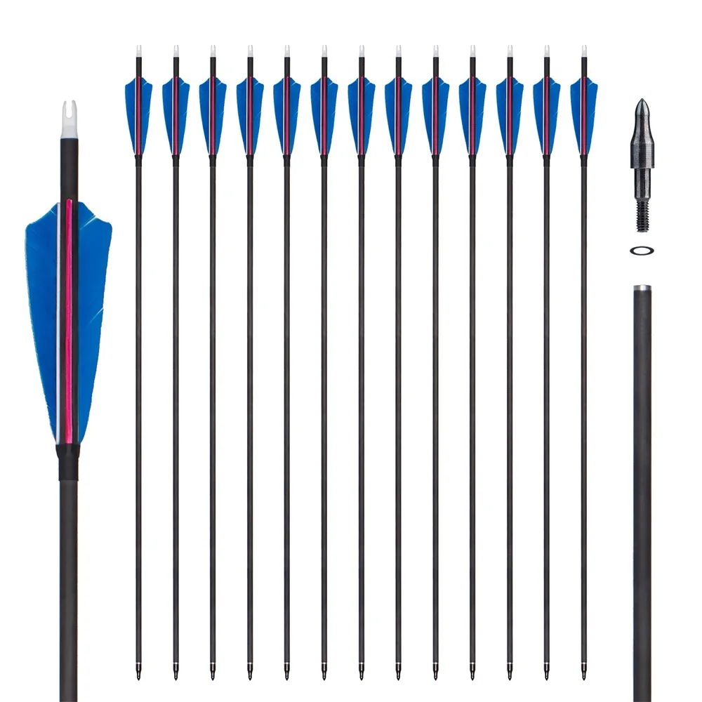 

6/12pcs Carbon Arrows 4" Real Turkey Natural Feather Spine 350 32 Inch ID 6.2mm Archery Arrows for Hunting Outdoor Shooting Bow