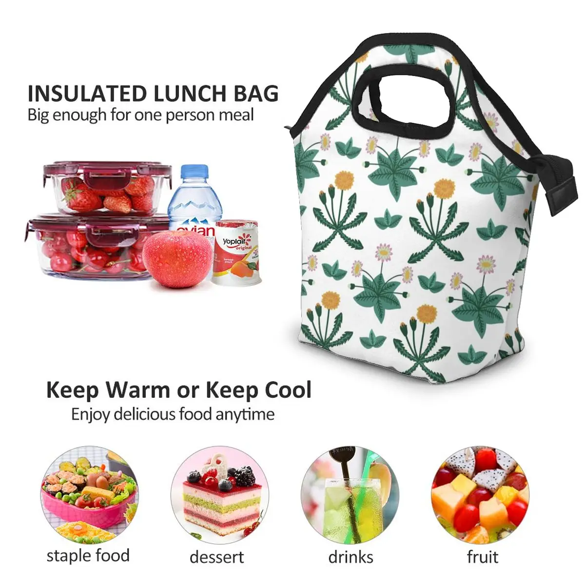 Daisies And Dandelions Boxes Bags Portable Insulated Picnic Food Box for Women Men | Багаж и сумки