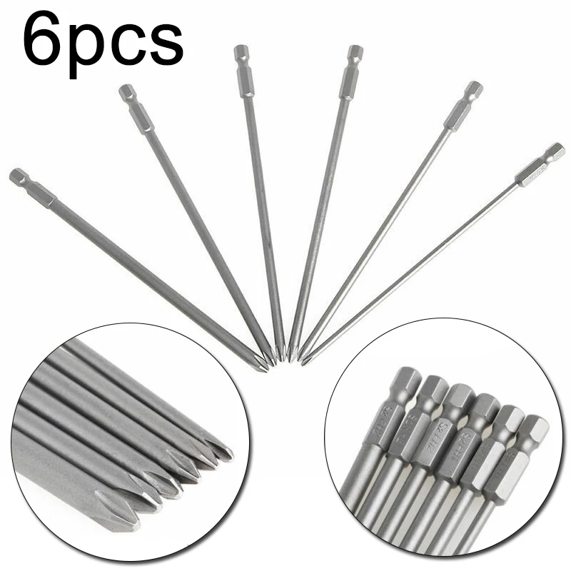6PCS 1/4&quot Hex Shank 150mm Long Steel Magnetic Cross Head Screwdriver Drill Bit Screw Driver Bits | Инструменты