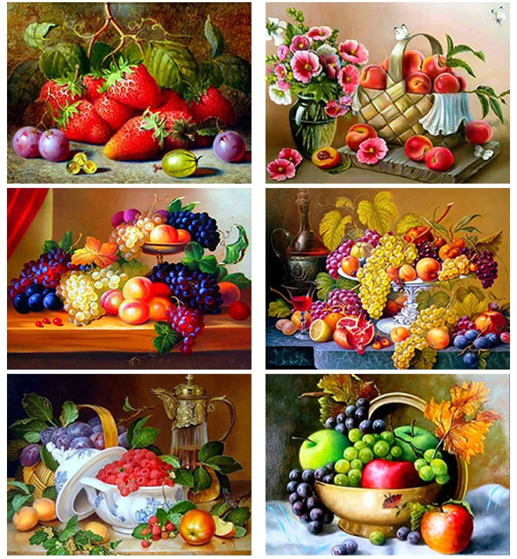 

DIY 5D Diamond Painting Full Round Square Resin Mosaic Diamonte Embroidery Cross Stitch Kits Wall Art Colorful Mixed Fruits