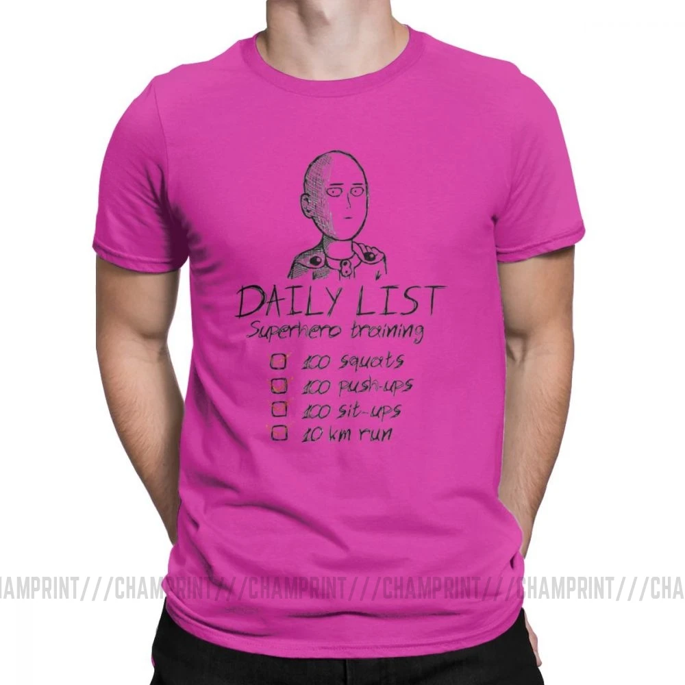 One Punch Man, футболки для мужчин, Saitama OPM Oppai, Аниме Манга, чистый хлопок, футболки, короткий рукав, футболка, одежда с принтом - Цвет: Фуксия
