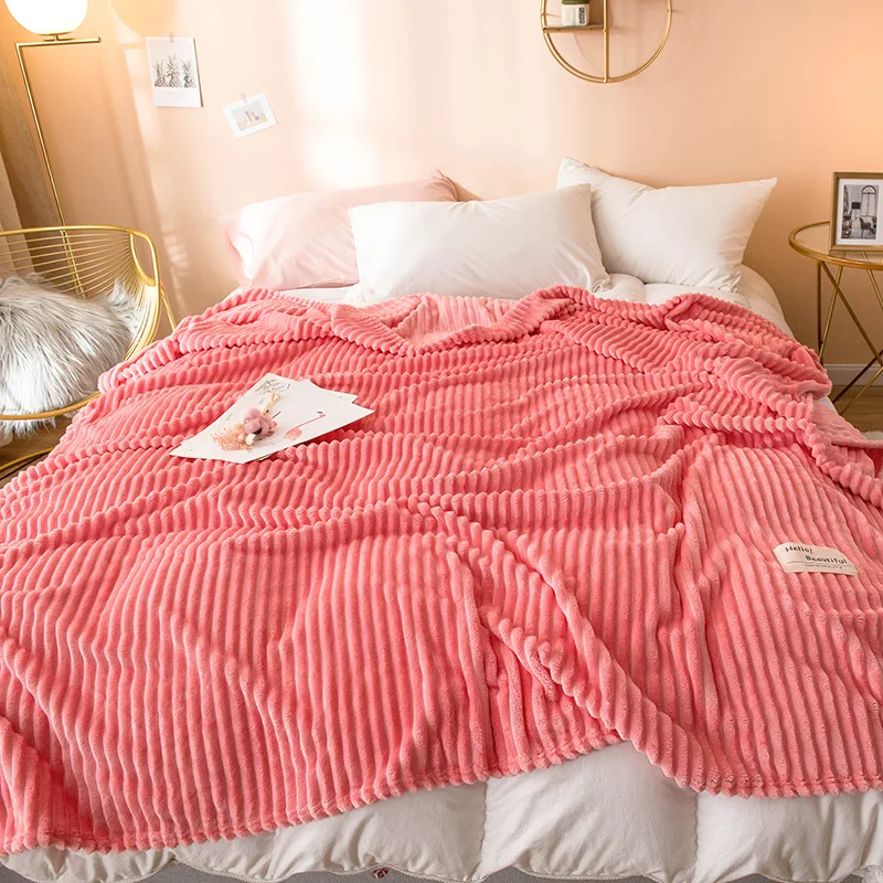 

Super soft solid color flannel blanket plain striped magic velvet nap leisure blanket air conditioning blanket cover blanket