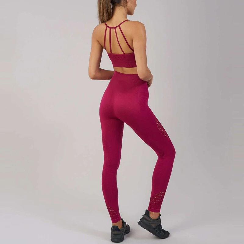 

2 Piece Seamless Yoga Set Women Fitness Clothing Sportswear Woman Padded Push-up Strappy Sports Bra+Gym Leggings Sports Suits