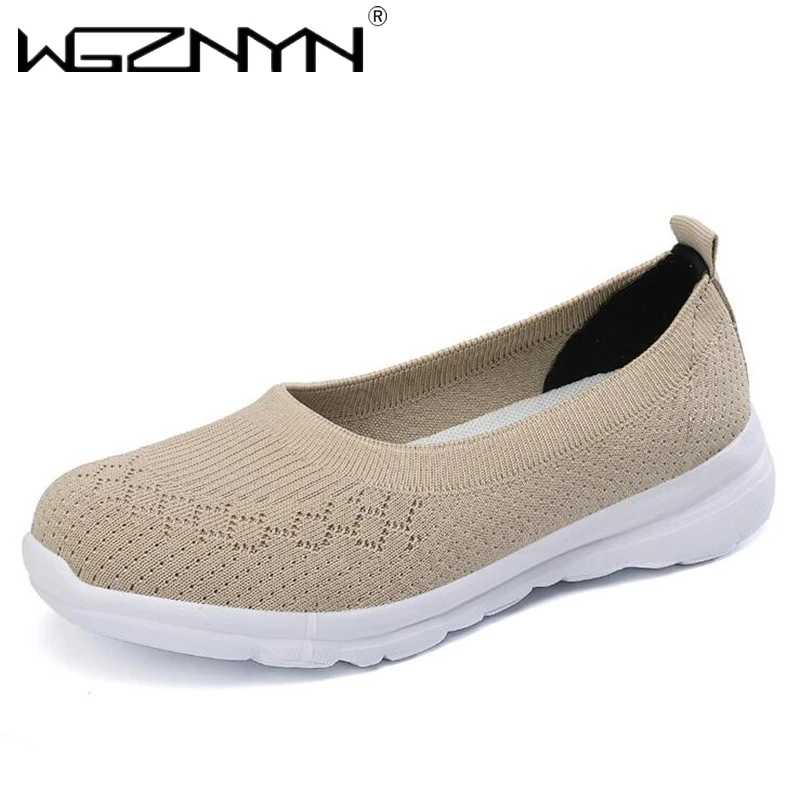 

Brand Women Shoes Knitted Slip on Flat Shoes Woman Tenis Feminino Casual Mesh Walking Footwear Sneakers Women Vulcanize Shoes