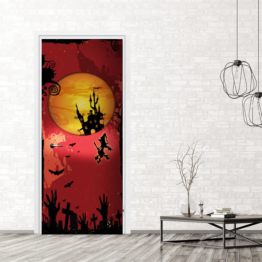 2 шт./компл. 3D дверные обои фрески наклейки на стены для празднования Хэллоуина