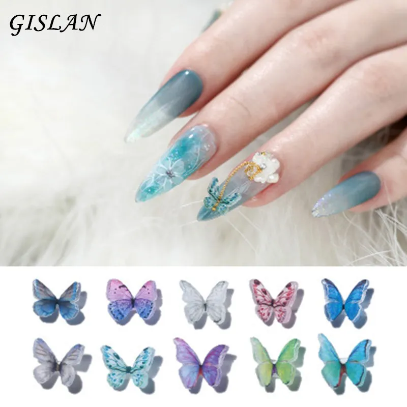 

4pcs/lot 3D Resin Butterfly Glitter AB Nail Art Decorations Charm DIY Polish Manicure Decals Nails Art Accessories 2021 New