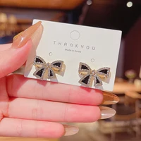 s925 silvers needle 2021 new black small bow earrings simple bohemian jewellery for woman earring exquisite fashion