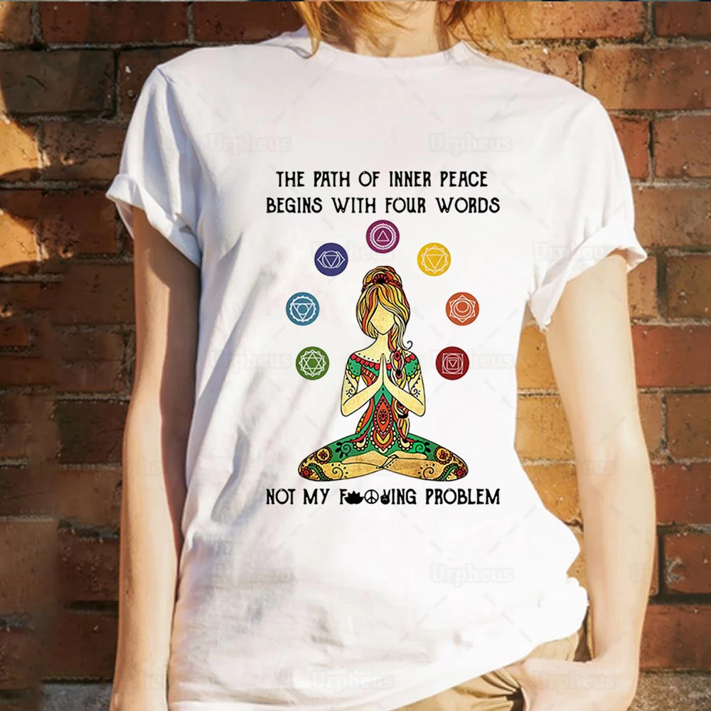 

Sunfiz YF медитация девушка футболка путь внутреннего мира не моя проблема графические хлопковые футболки