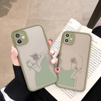 couple line drawing girl phone case for iphone 12 11 13 pro max for iphone x xr xs max 6s 7 8 plus se 2020 luxury hard cover