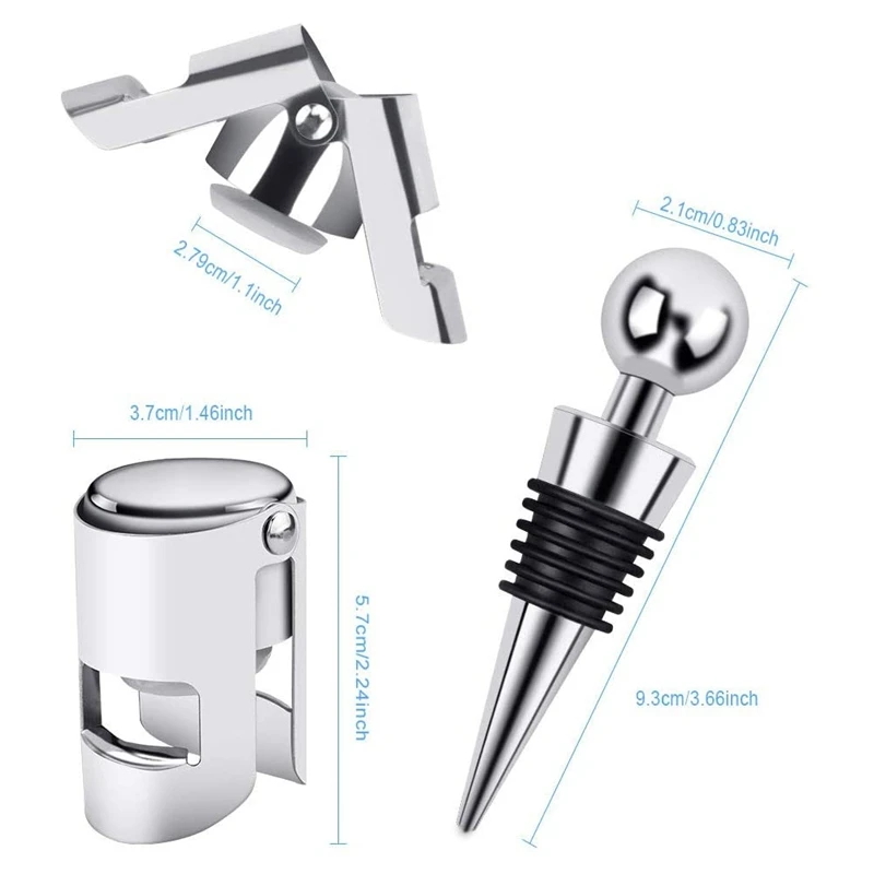 

Wine Bottle Stopper with 3 Pcs Champagne Bottle Stopper Vacuum Wine Stopper Set Stainless Steel Bottle Stopper 3 Pieces