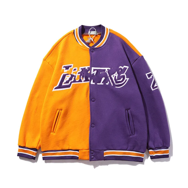 

Autumn Winter Letter Cotton Baseball Uniform Jacket Color Matching Basketball Loose Jacket Sports Wind Couple Models Us size XL