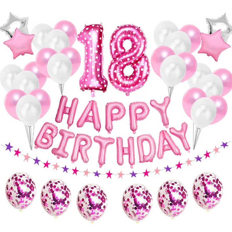 

Pink Dot Ballon Decoration for 18 Years Old 32inch Number Party Decor with Sparkle Star Banner Blue Birthday Decoration