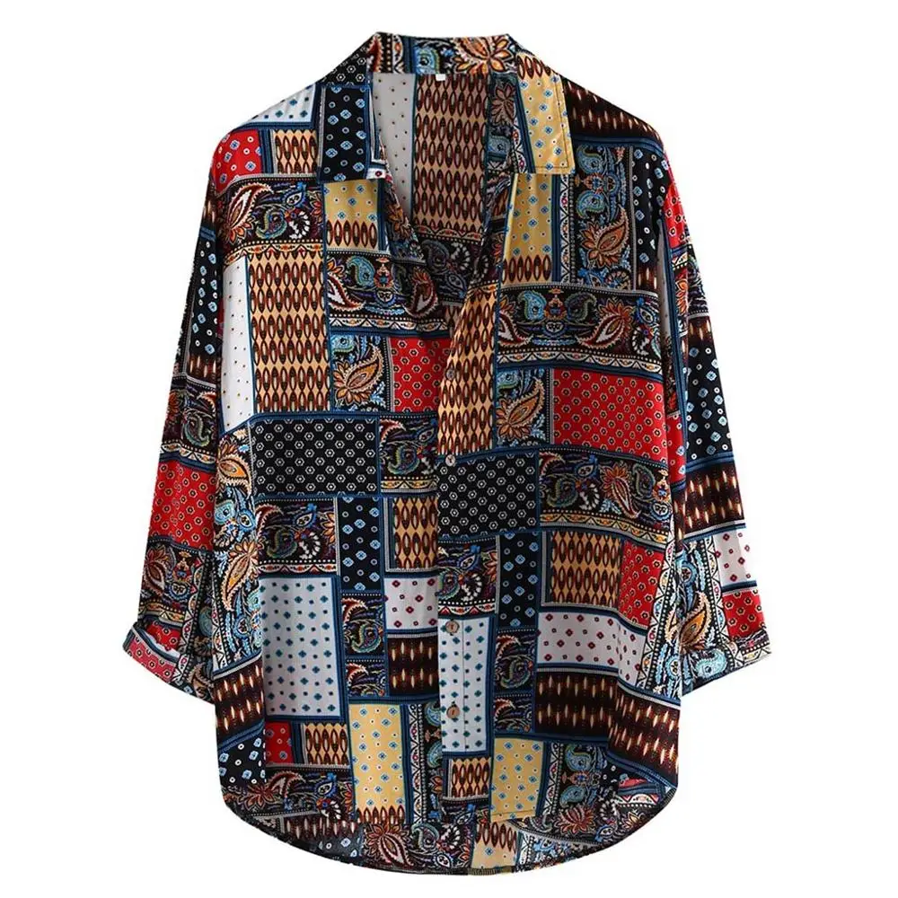 Мужская Уличная одежда винтажная гавайская рубашка с принтом в этническом стиле