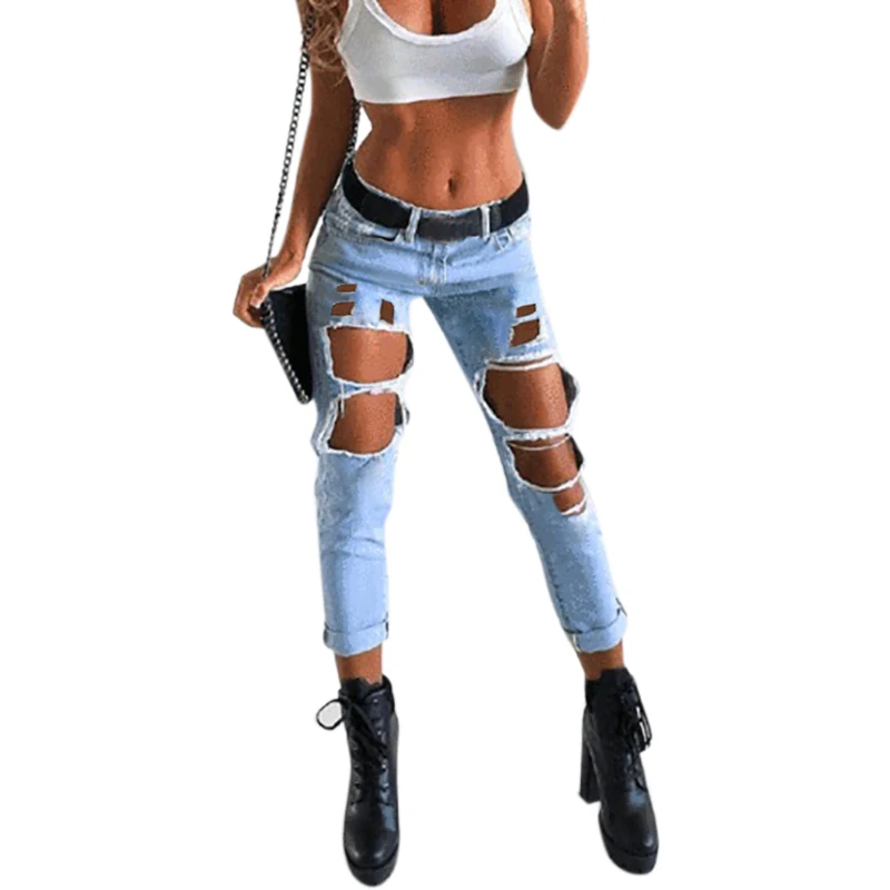 

Skinny Womens Jeans High Waist Sexy Casual Distressed Ankle-Length Ladies Pencil Pants Zipper Fly Slim Fit Denim Pants