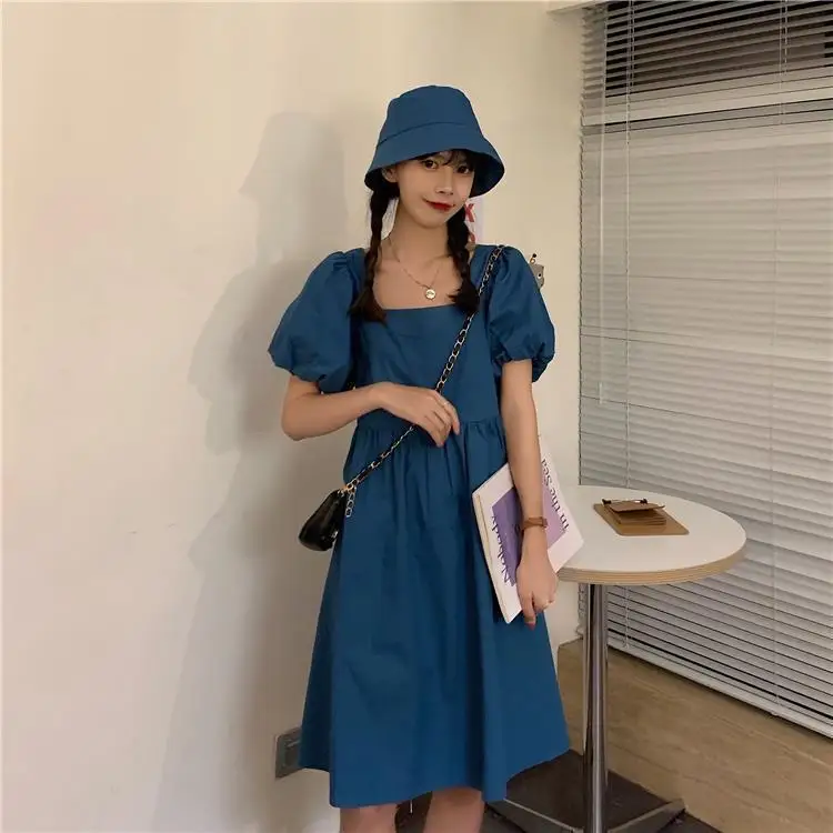 

New Short Sleeve Solid Vintage Women Fashion Dress Korean Knit Stretch Waist Elegant Dresses O Neck GRAY22
