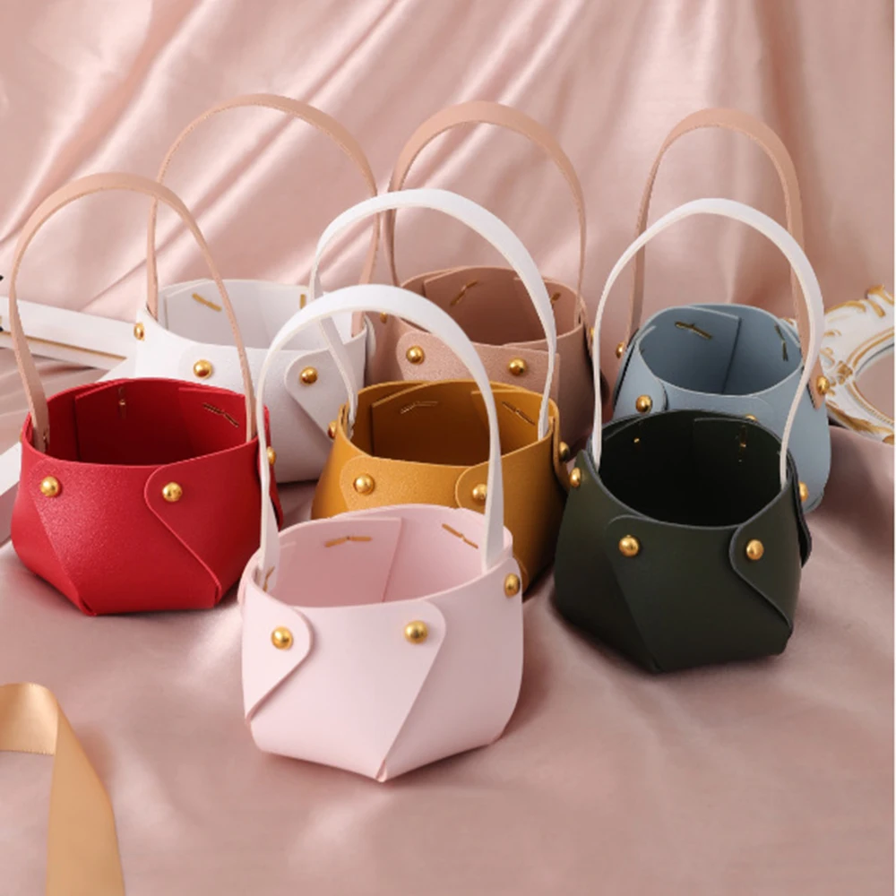 

Creative Colorful Leather Portable Bag Candy Gift Small Box Basket Jewelry Packaging Decorative Party Wedding Pouch Wholesale