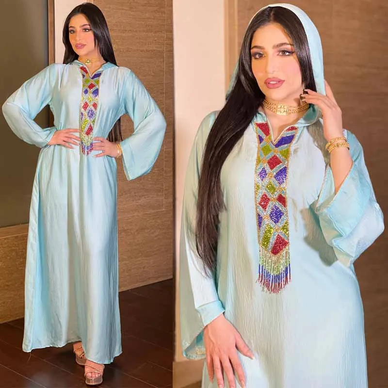 

Dubai Turkey Hooded Dress Caftan Marocain Abaya Djellaba Moroccan Islam Kaftan Muslim Hijab Women African Dresses Robe Arabic