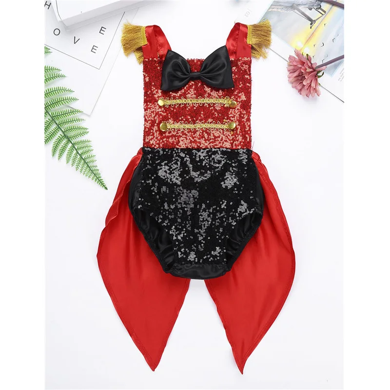 

Infant Baby Girl Cosplay Showman Costumes Sequined Bowknot Romper for Halloween Children Circus Ringmaster Dress Up Costume