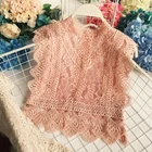 Женский Кружевной укороченный топ с вырезами, летняя модная майка с коротким пуловер с кружевом, элегантный облегающий топ для улицы