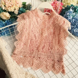 Женский Кружевной укороченный топ с вырезами, летняя модная майка с коротким пуловер с кружевом, элегантный облегающий топ для улицы