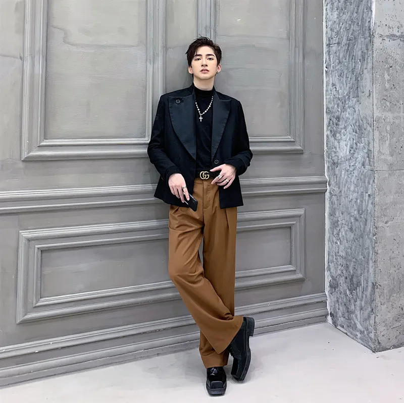 

Male Japan Streetwear Vintage Fashion Short Blazer Coat Outerwear Men Asymmetry Collar Loose Casual Single Button Suit Jacket