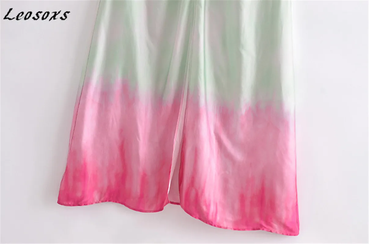 

women dress fashion tie-dye gradient print sexy big backless vintage satin soft long sleeveless camisole dresses 2021 summer new