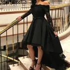 Платья для выпускного вечера с черным одежда с длинным рукавом платье трапециевидной формы платья из сатина с кружевами и аппликацией в виде бантика лента Выпускной вечер платья с застежкой-молнией на спине платья партии de noche