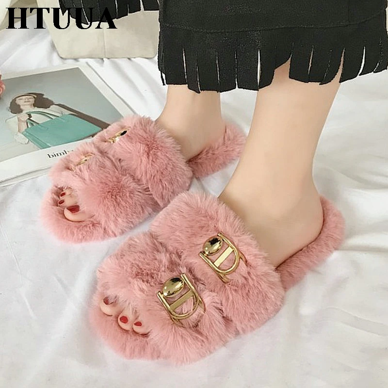 HTUUA/Пушистые Мягкие Шлепанцы из искусственного меха для женщин сезон осень зима
