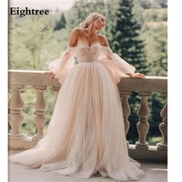 eightree dusty pink sweetheart lace wedding dresses a line puff sleeve bridal gowns elegant country boho robes