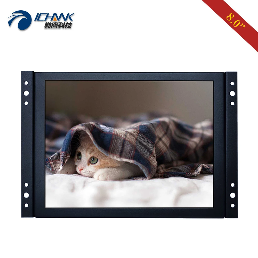 Монитор ПК 8-дюймовый 1024x76, 8 IPS металлический, чехол BNC VGA AV, настенный, встроенный, с открытой рамкой, промышленный ЖК-экран