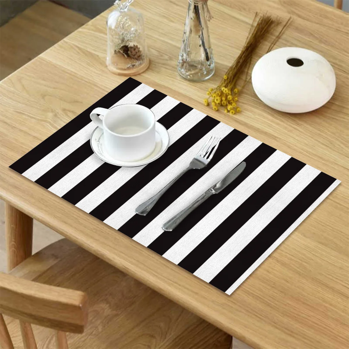 Коврик для стола в черно белую полоску кухонный декоративный коврик салфетка