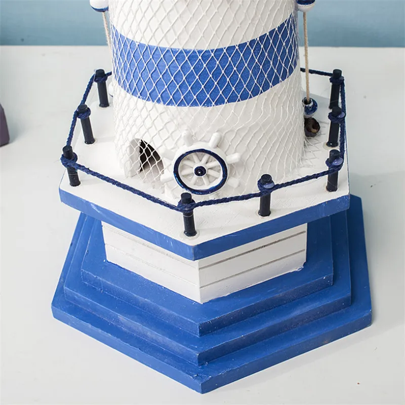 Средиземноморский синий и белый корпус сетка полосатый маяк деревянный ручной