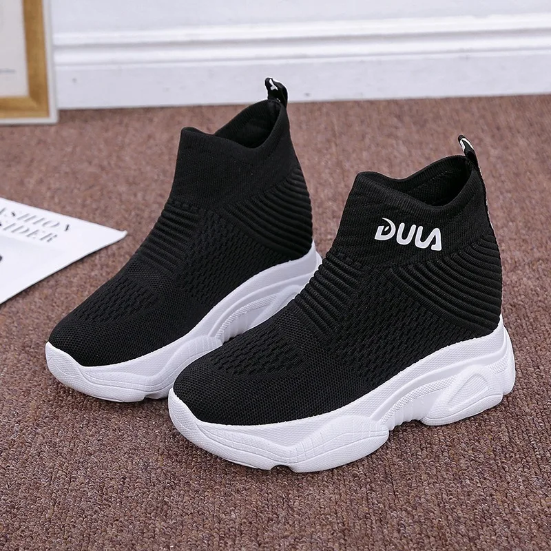 

Rimocy Breathable Knitted Chunky Sneakers Women 2020 New Spring Solid Wedge Sock Shoes Woman Thick Bottom High Top Shoes Female