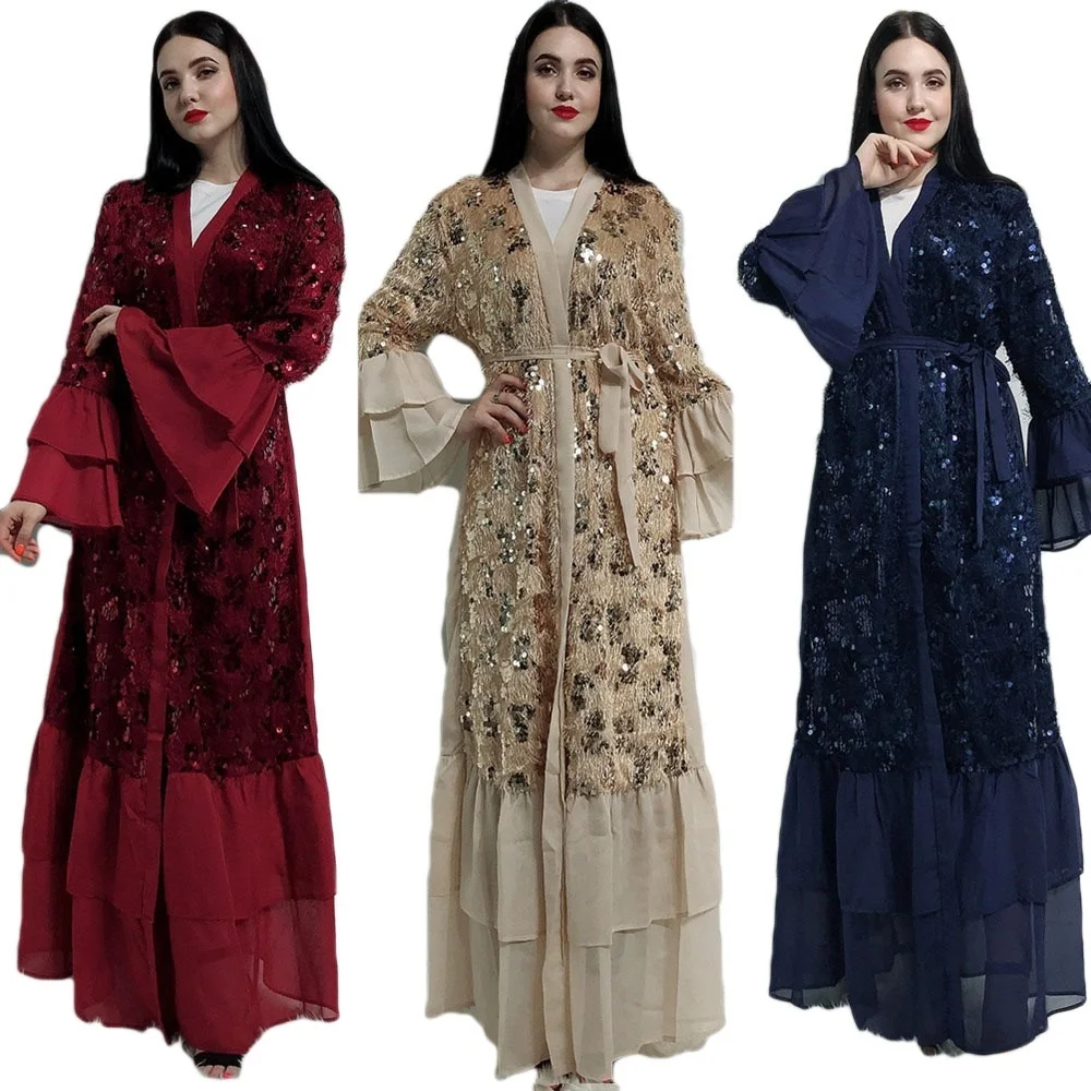 

Open Abaya Kimono Women Muslim Dress Dubai Caftan Femme Turkey Turkish Islamic Clothing Bangladesh Kaftan Sequins Cardigan