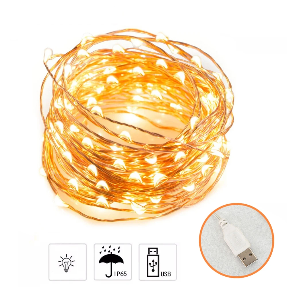 

Fairy Lights Copper Wire LED String Lights Christmas Garland Indoor Bedroom Home Wedding New Year Decoration USB Port