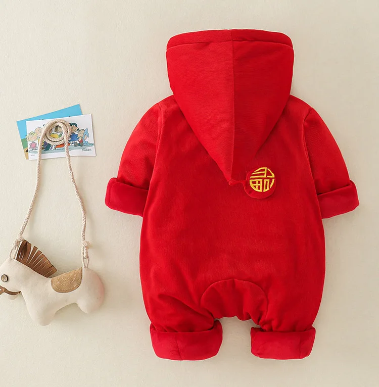 

Newborn Jumpsuit Chinese style boys and girls New Year's red cotton padded jacket