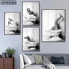 Черно-белый настенный плакат, абстрактные принты, жираф, Зебра, картины Скандинавская Картина на холсте, украшение для ванной комнаты и гостиной