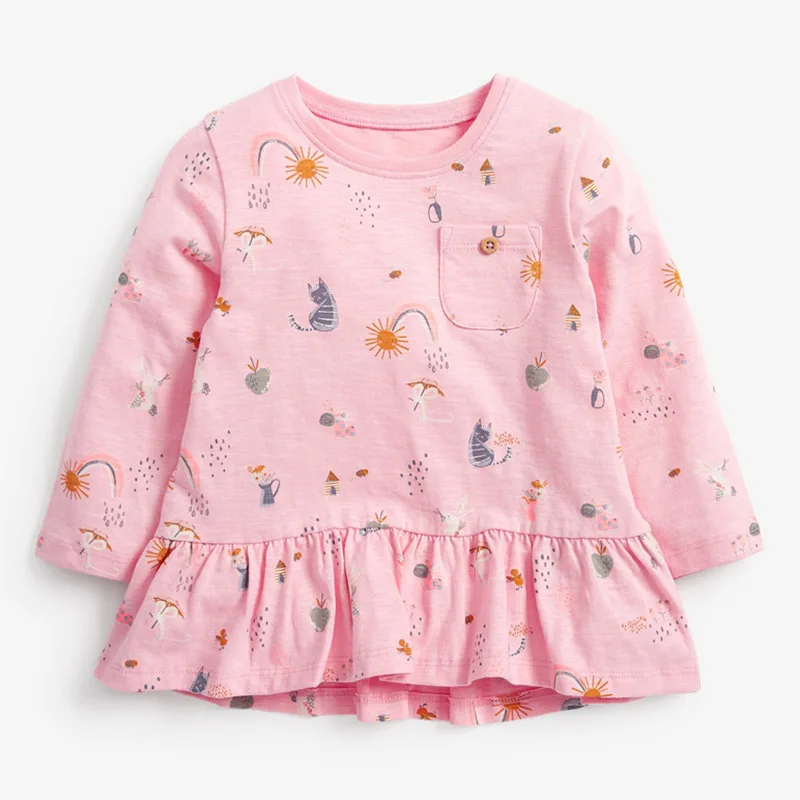 

Качественная Трикотажная хлопковая одежда для маленьких девочек, футболка с длинным рукавом для младенцев, детей, детские футболки для дев...