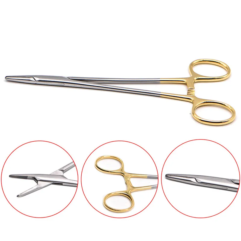 Dental Needle Holders TC head Stainless Steel Orthodontic Plier Gold Plated Handle Surgical Tools Implant Castroviejo Forceps | Красота и