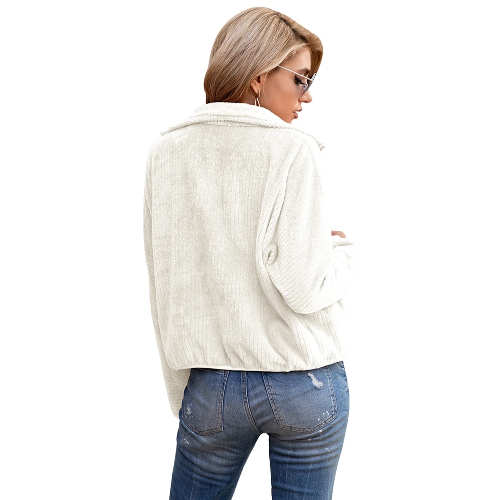 

2020 Autumn Winter Women Stand Collar Thick Jacket with Zipper Access Pockets Simple Style Solid Color Warm Fashion Clothing