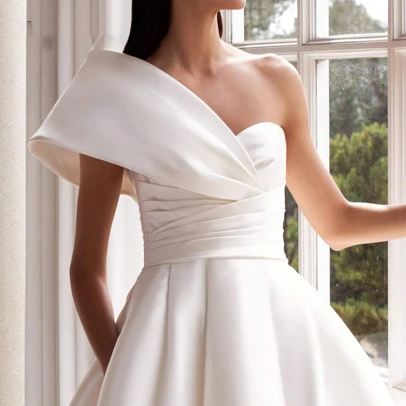 Женское атласное платье принцессы ТРАПЕЦИЕВИДНОЕ ПЛАТЬЕ на одно плечо без