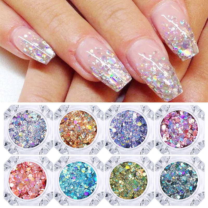 1 Box Blue Shining Chrome Glitter Flakes Sparkly 3D Hexagon Colorful Sequins Spangles Polish Manicuring Nails Art Decorations | Красота и
