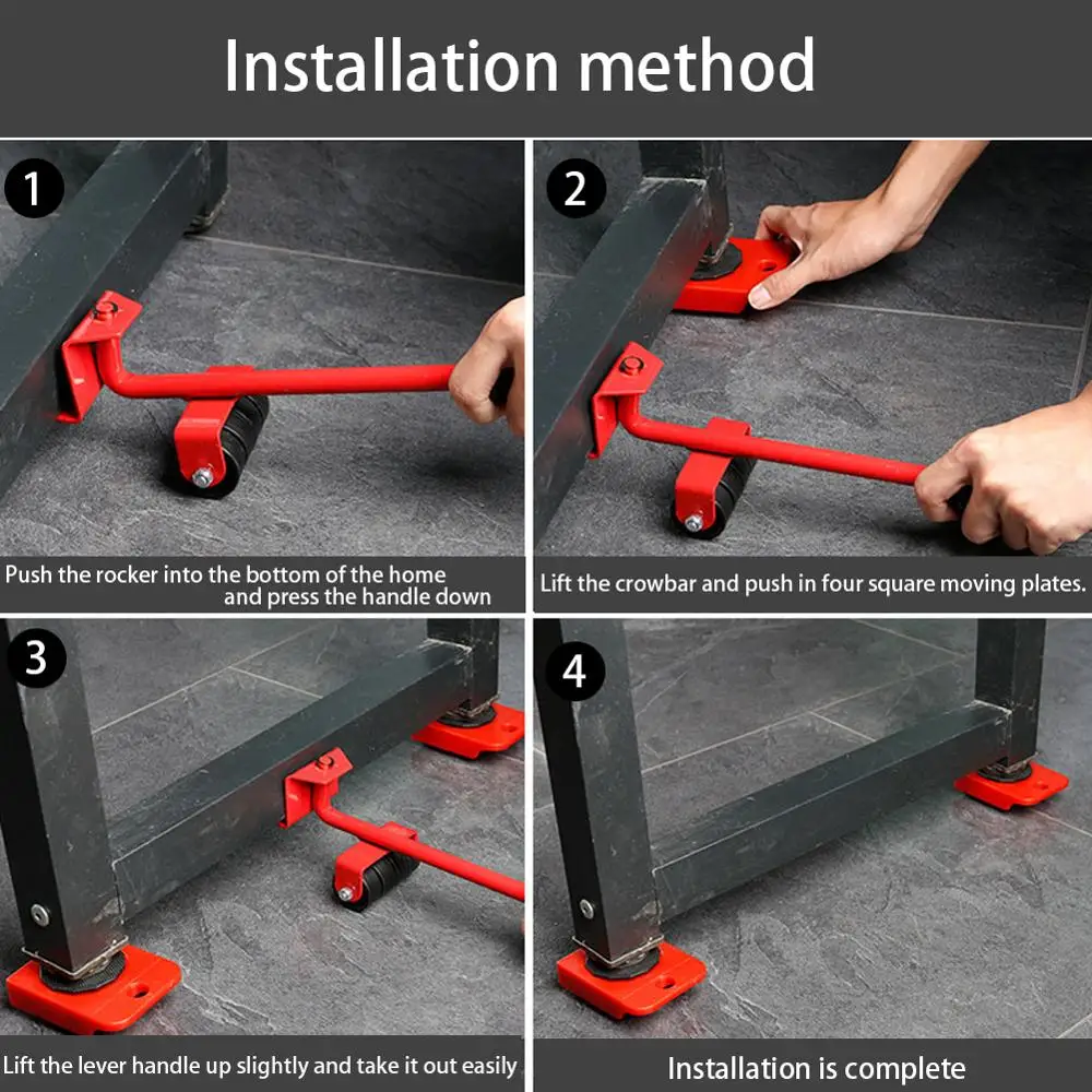 

1Set Furniture Lifter Sliders Kit Profession Heavy Furniture Roller Move Tool Set Wheel Bar Mover Device Max Up for 100Kg/220Lbs