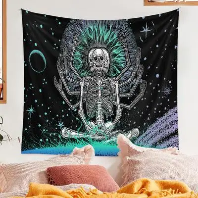 

Гобелен с черепом, подвесная ткань, сетка, красная ткань для украшения спальни, праздничный фон, ткань, печать на заказ, гобелен с черепом для...
