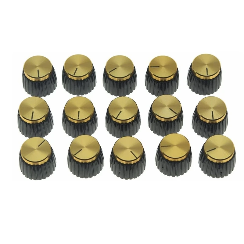 15Pcs Guitar AMP Amplifier Push on Fit Knobs Black with Gold Aluminum Cap Top Fits 6Mm Diameter Pots Marshall Amplifiers | Спорт и