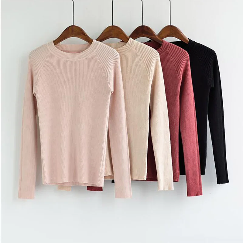 

Повседневный базовый осенне-зимний плотный свитер, Женский мягкий вязаный свитер с длинным рукавом и круглым вырезом, пуловеры, Однотонный ...