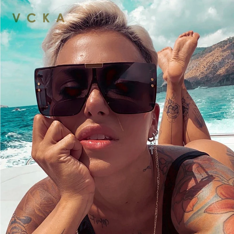

VCKA Square Sunglasses Men Coating Mirror Siamese Women Sunglasses Oversized Frame Sun Glasses For Women Oculos Masculino