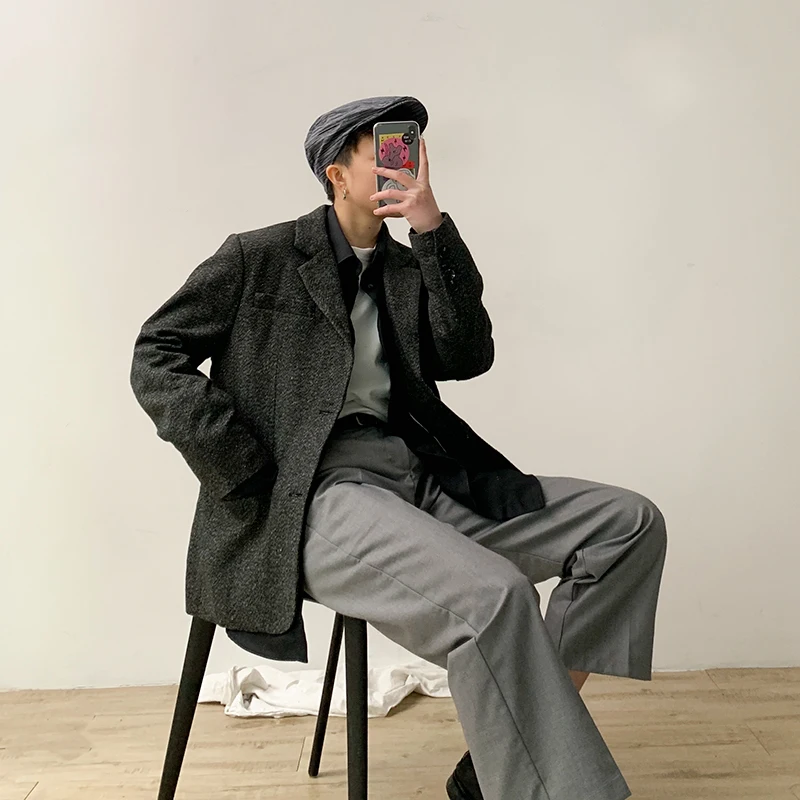 

2020 Spring And Autumn New Youth Popular Men's Handsome Cool Solid Suit Fashion Casual Wild Single-breasted Shirt Dark Gray